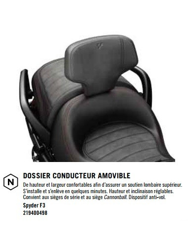 Dossier conducteur amovible Spyder F3